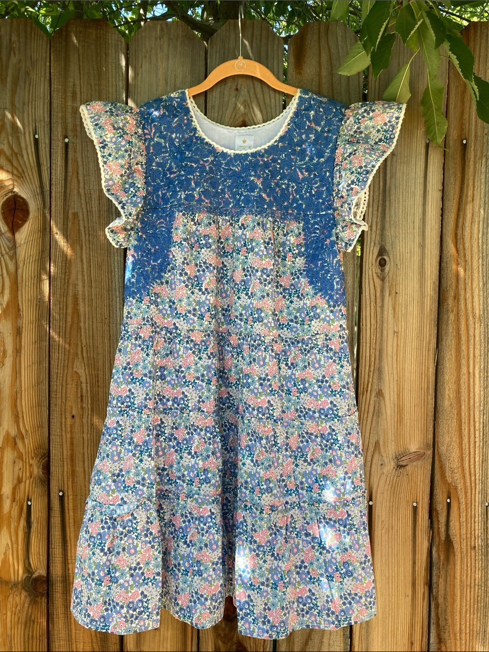 J Marie Embroidered Tiered Ruffle Dress w/ Flutter Sleeves P2P~20 in.